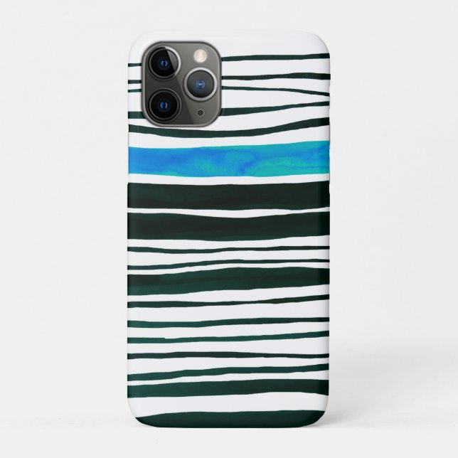 Black, white and mediterranean blue stripes  Case-Mate iPhone case (Back)