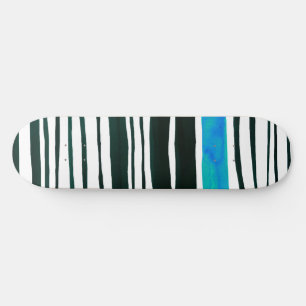 Black, white and mediterranean blue stripes skateboard