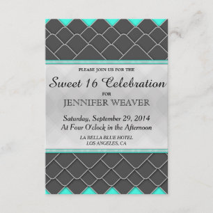 Black, White, and Neon Teal Modern Elegant Pattern Invitation