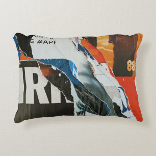 Black white and orange abstract painting accent pillow