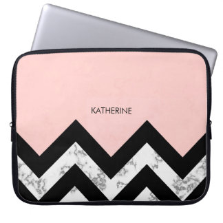 Black White and Pink Chevrons Laptop Sleeve