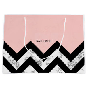 Black White and Pink Chevrons Large Gift Bag