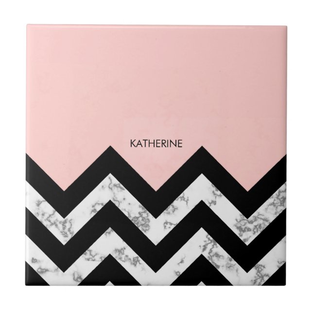 Black White and Pink Chevrons Tile (Front)