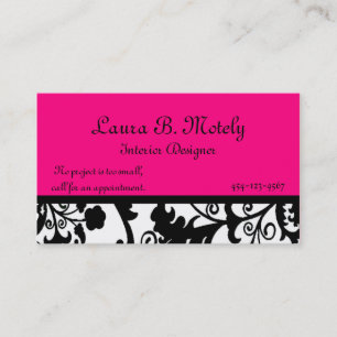 Black, White, and Pink Damask Business Card