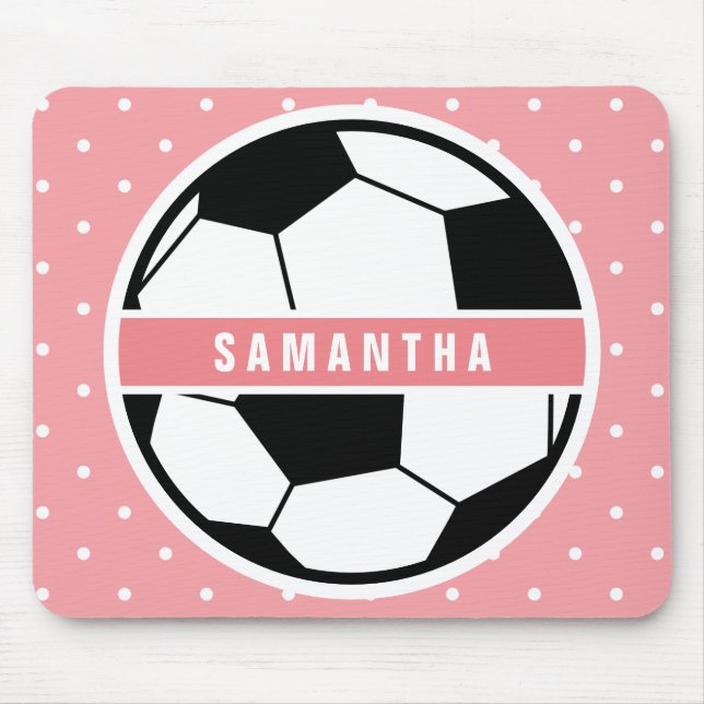 Black White and Pink Girly Sporty Soccer Monogram Mouse Pad (Front)