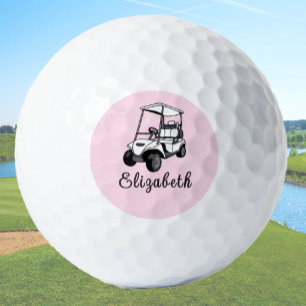 Black, White and Pink Golf Cart Personalized Name  Balls