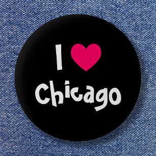 Black White and Pink Heart I Love Chicago 2 Inch Round Button