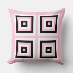 Black, White and Pink Squares Throw Pillow