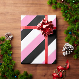 Black, White and Pink Stripes Wrapping Paper