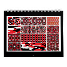 Black, white and red abstract art 12 page calendar