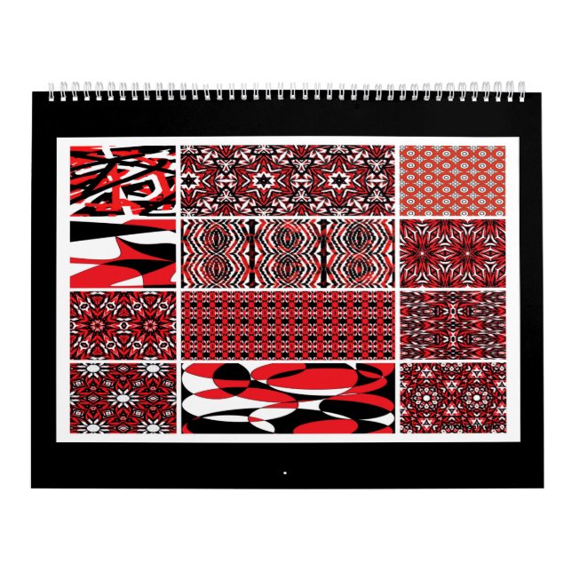Black, white and red abstract art 12 page calendar (Cover)