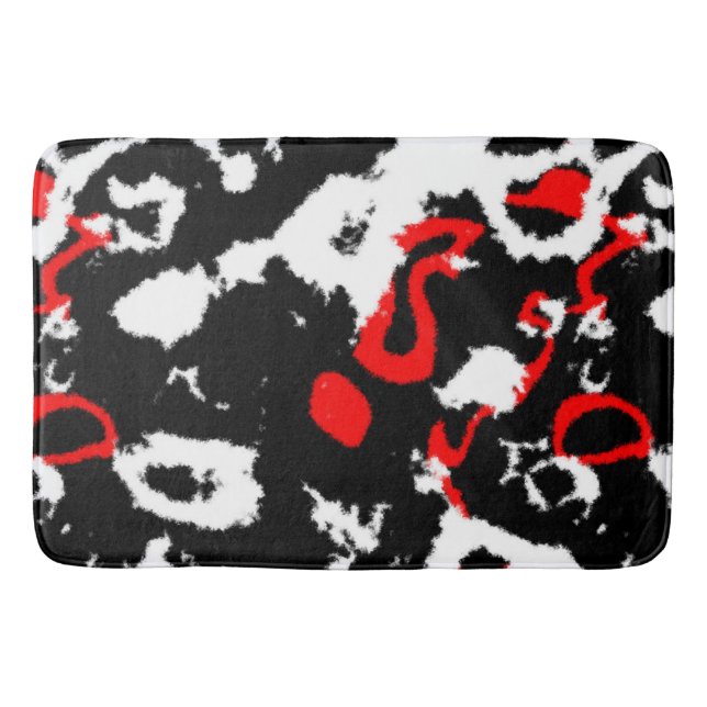 Black white and Red Abstract Bath Mat (Front)