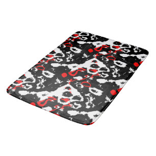 Black white and Red Abstract Bath Mat