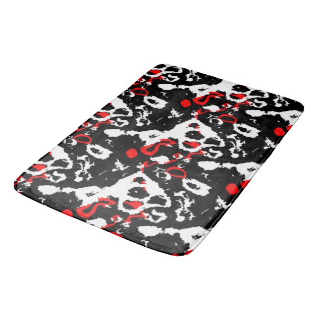 Black white and Red Abstract Bath Mat (Angled)