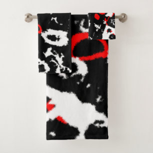 Black white and Red Abstract Bath Towel Set