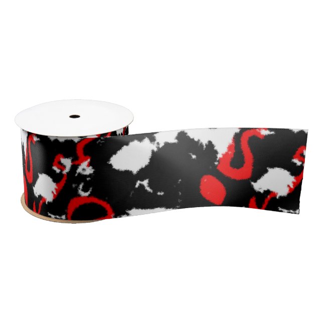 Black white and Red Abstract Satin Ribbon (Spool)