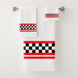 Black White And Red Accented Race Themed  Bath Towel Set