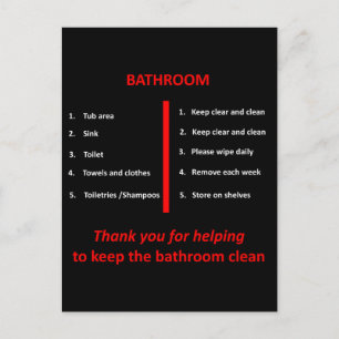 Black, White and Red Bathroom Thank You Signage Postcard