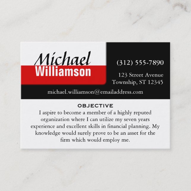 Black White and Red Corner RESUME Cards (Front)