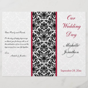 Black, White, and Red Damask Wedding Program