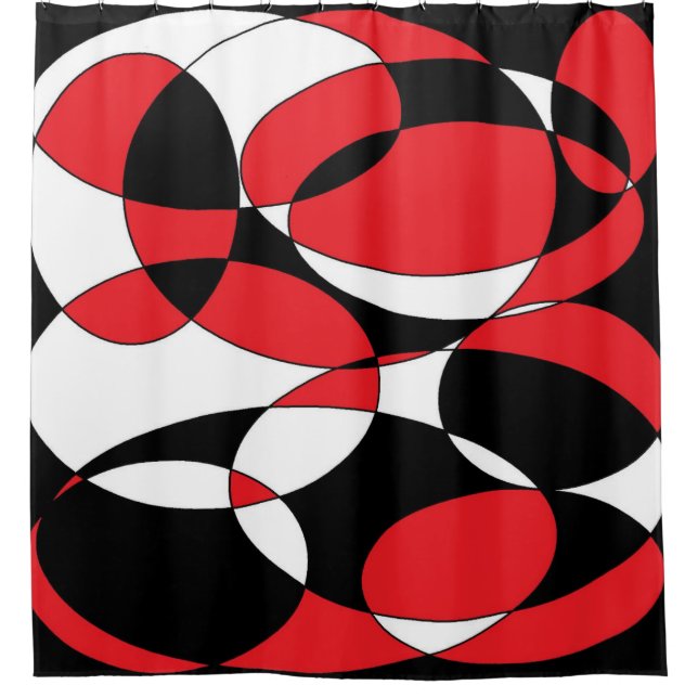 Black, white and red elliptical shower curtain (Front)
