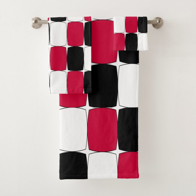 Black, White and Red Fish Eye Bath Towel Set (Insitu)