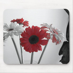 Black, White, and Red Flower Mousepad