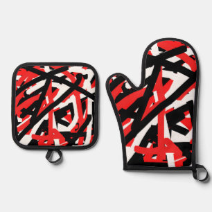 Black, White and Red Graffiti Oven Mitt & Pot Holder Set