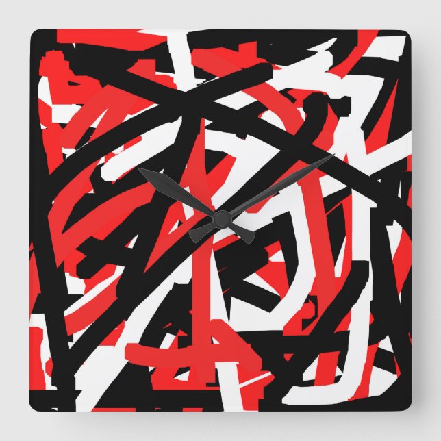 Black, White and Red Graffiti  Square Wall Clock (Front)