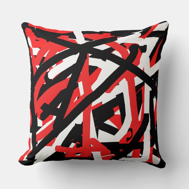 Black, White and Red Graffiti  Throw Pillow (Front)