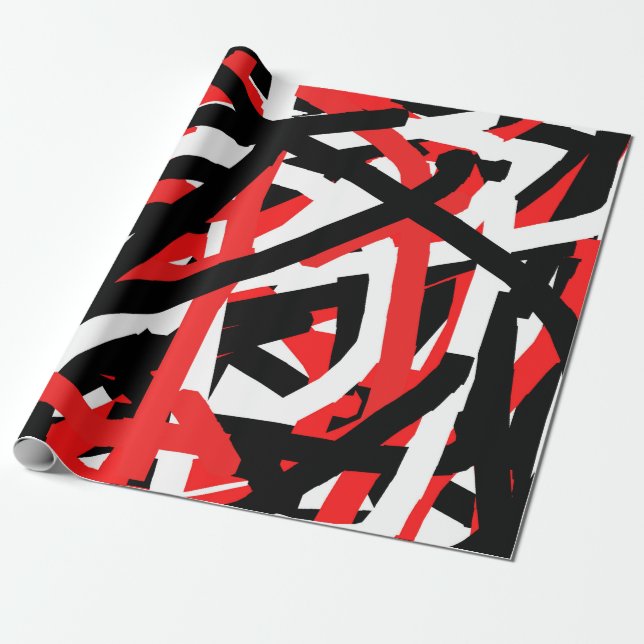Black, White and Red Graffiti  Wrapping Paper (Unrolled)