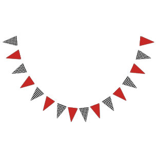 Black White and Red Houndstooth Pattern Bunting Flags