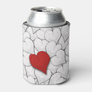 Black White and Red Onion Hearts Pattern Can Cooler