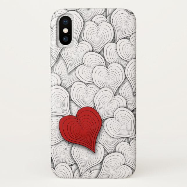 Black White and Red Onion Hearts Pattern Case-Mate iPhone Case (Back)