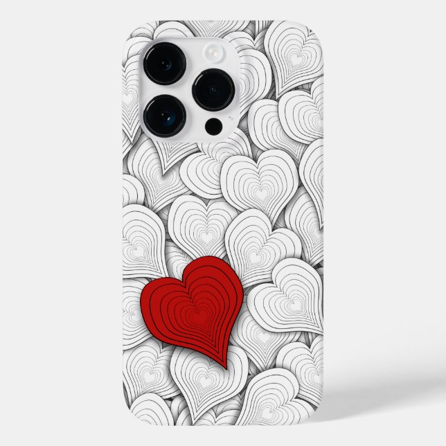 Black White and Red Onion Hearts Pattern Case-Mate iPhone Case (Back)