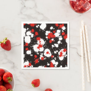 Black, White and Red Paint Splatter Napkin