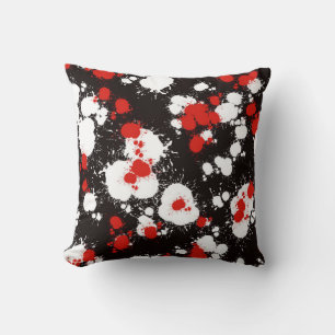 Black, White and Red Paint Splatter Throw Pillow