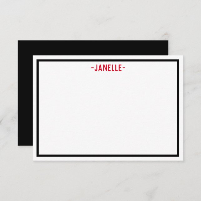 Black, White and Red Personalized Flat Note Card (Front/Back)
