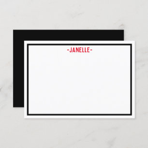 Black, White and Red Personalized Flat Note Card