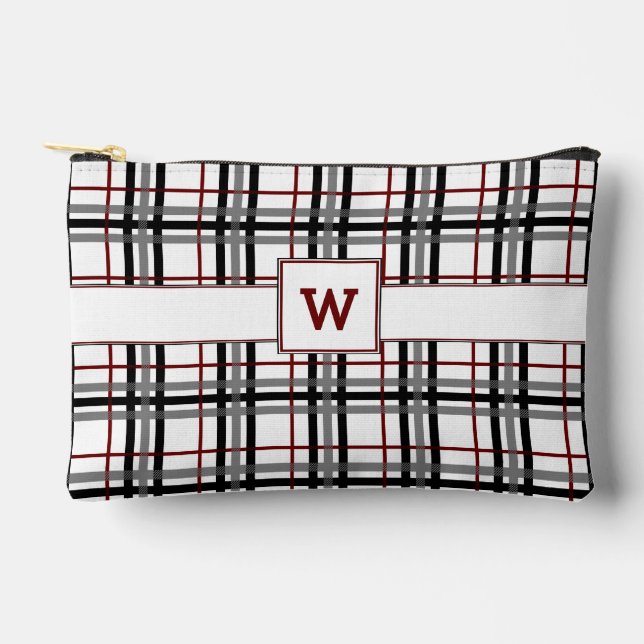 Black White and Red Plaid Accessory Pouch (Front)