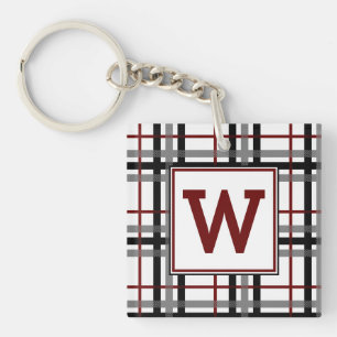 Black White and Red Plaid Acrylic Keychain