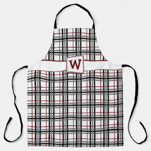 Black White and Red Plaid All-Over Print Apron