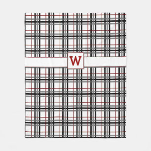 Black White and Red Plaid Fleece Blanket