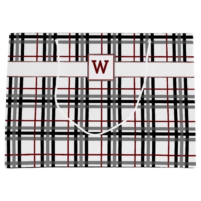 Black White and Red Plaid Gift Bag (Front)