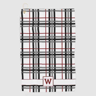 Black White and Red Plaid Golf Towel