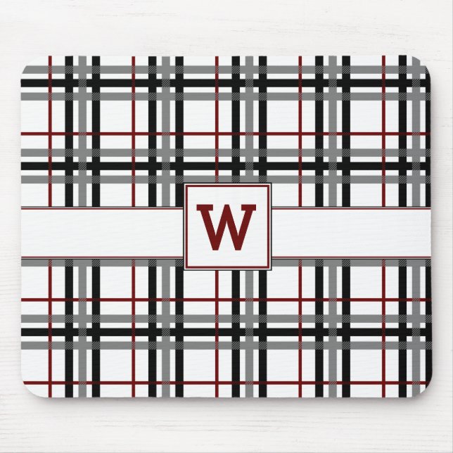 Black White and Red Plaid Mousepad (Front)