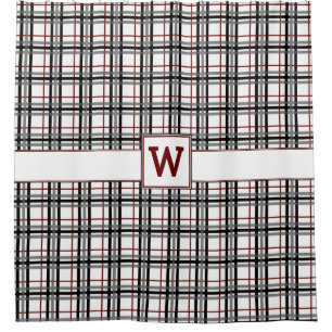 Black White and Red Plaid Shower Curtain