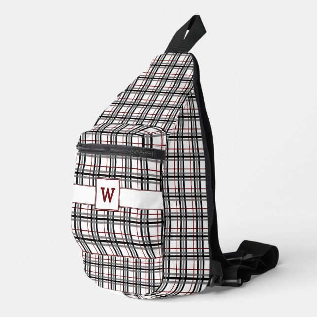 Black White and Red Plaid Sling Bag (Right Corner)