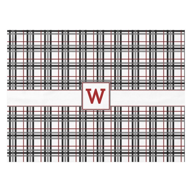 Black White and Red Plaid Tablecloth (Front (Horizontal))