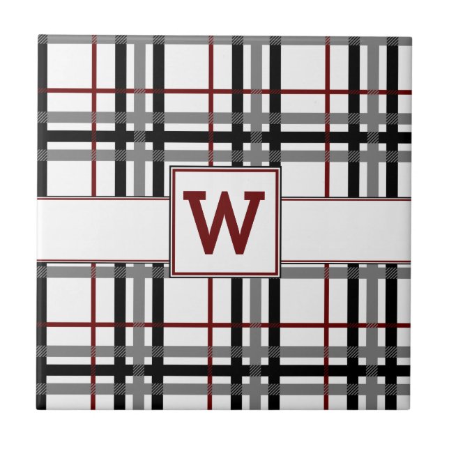 Black White and Red Plaid Tile (Front)
